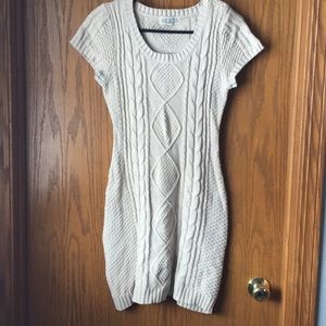 Pink rose off white sweater dress